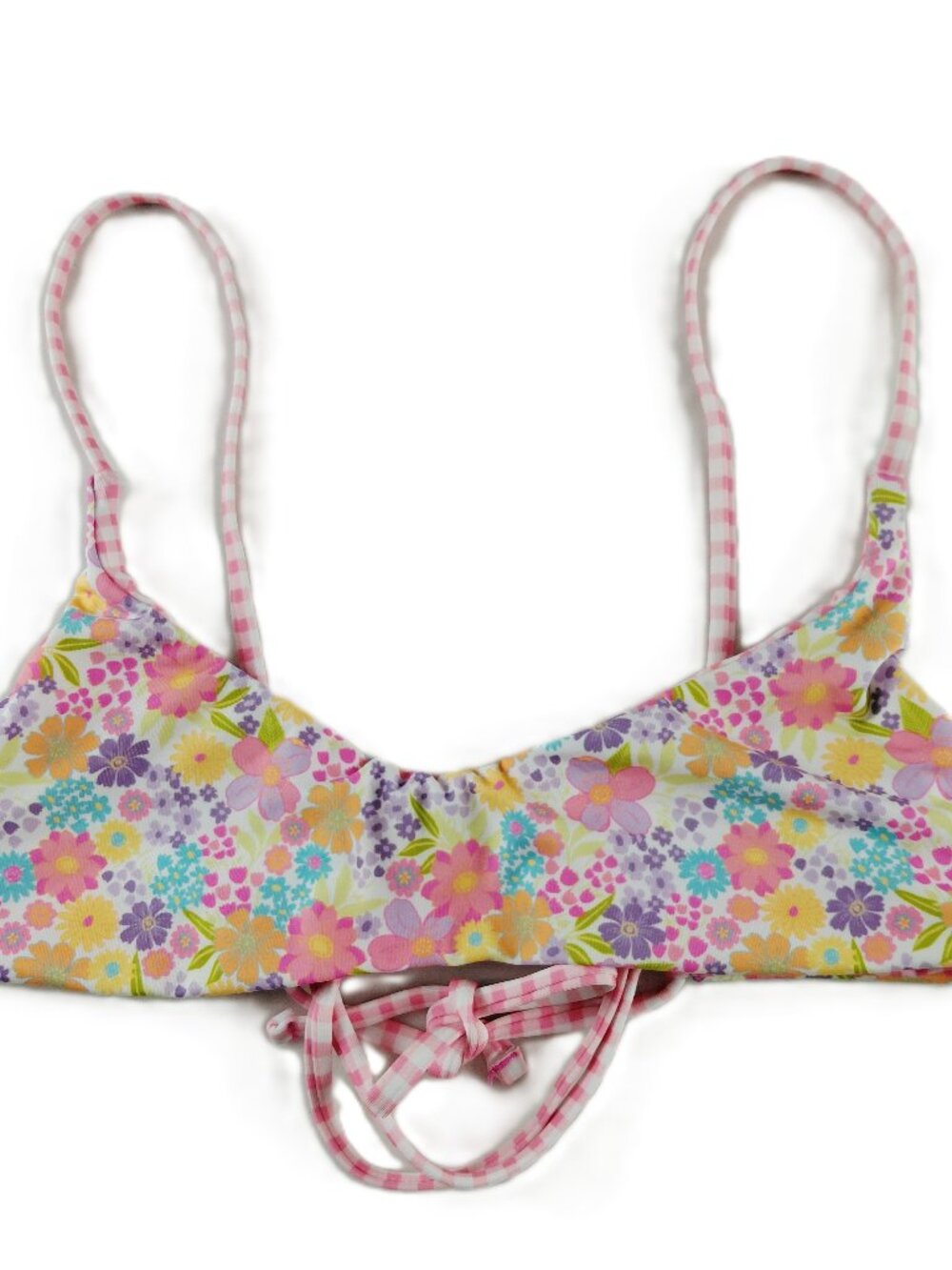 Hurley Reversible Bikini Top Women's Size Small Pink Floral Gingham Swimsuit